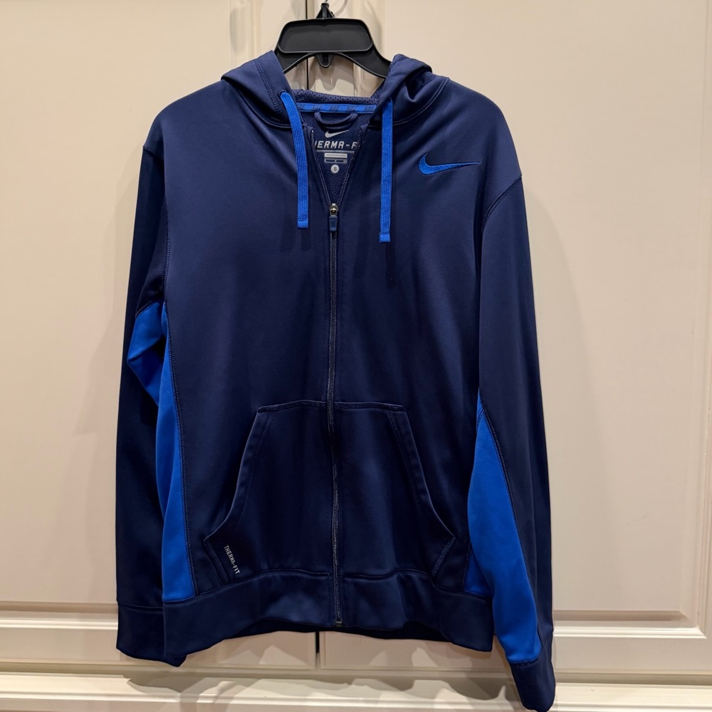 Nike Men's Navy and Royal Blue Performance Jacket Therma Fit